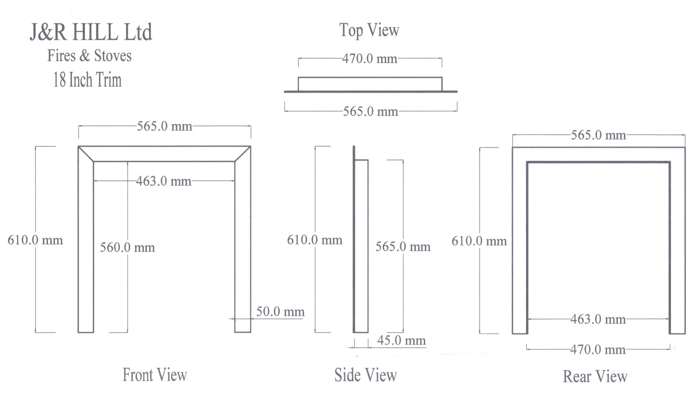 Fire Trim Frame Open Coal Fire Brass 16"18"